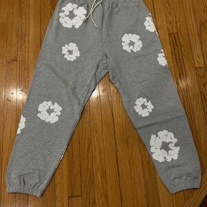 Men's Gray Joggers with White Floral Design
